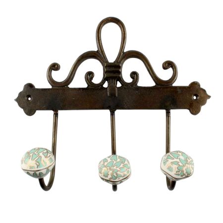 Sea Green Hexagon Small Ceramic Iron Hook